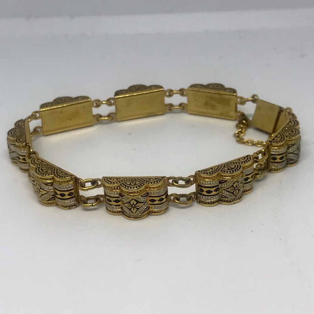Damascene Vintage Black and Gold Panel Bracelet
